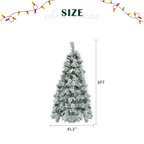 6FT Pre-Lit Snow Flocked Spruce Christmas Tree with Pine Cones – 403 Tips, 250 Multi-Colour LED Lights, 11 Modes | Pixel & Parcel Co.