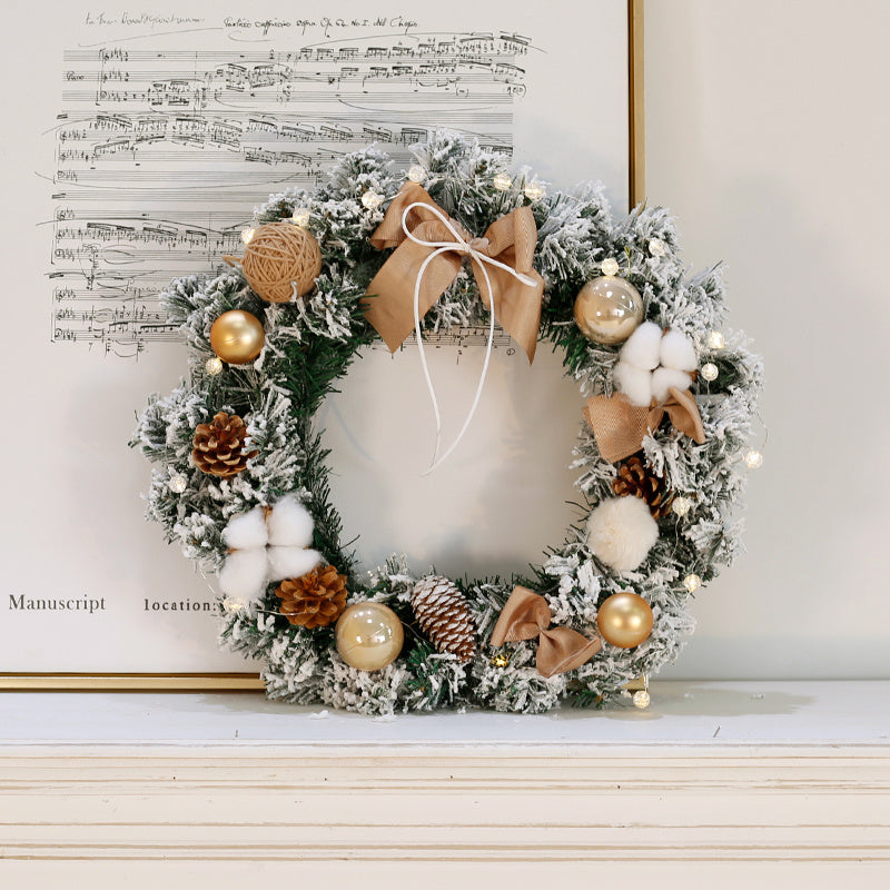 60cm Flocking Christmas Wreath & Desktop Ornament with Lights – Golden & Red Fruit Models