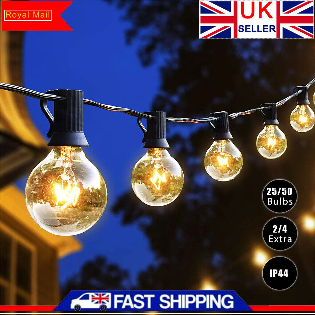 25-50FT Outdoor Festoon Globe String Fairy Lights – G40 Bulbs for Garden, Wedding & Home