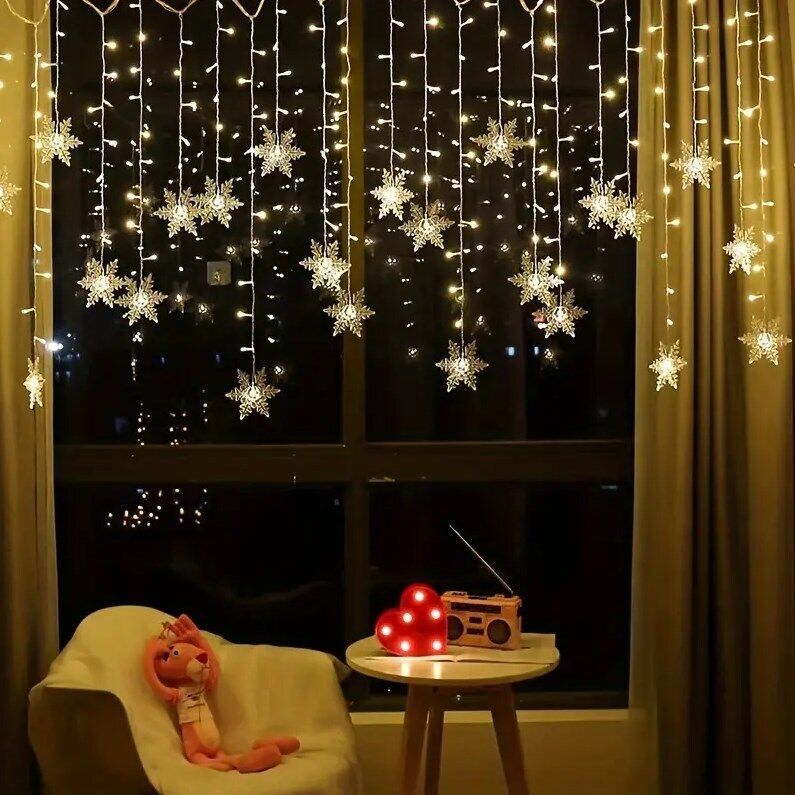 LED Snowflake Fairy Lights Curtain – Window Christmas Party Wedding Decoration | Pixel & Parcel Co.