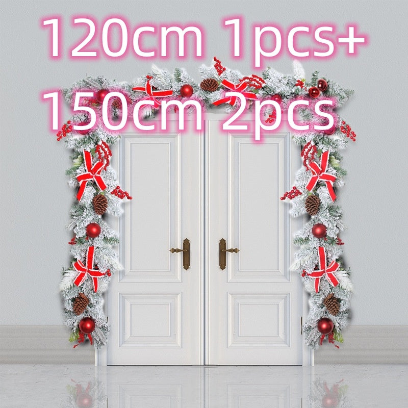 New Red Flocking Christmas Wreath & Rattan Garland – Outdoor Door Hanging Decoration | Pixel & Parcel Co.