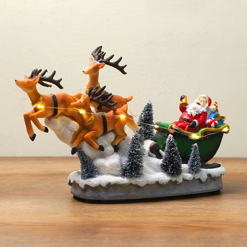 Luminous Music Elk Pull Cart – Creative Resin Christmas Ornament Gift
