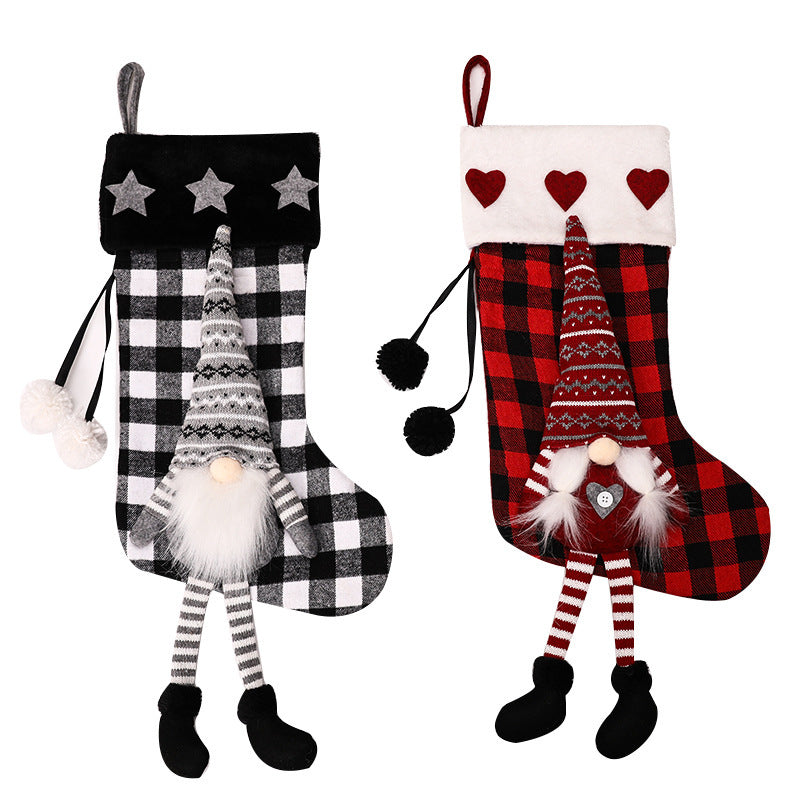 Red & Black Plaid Hanging Feet Christmas Stockings – Plush & Knitted Fabric