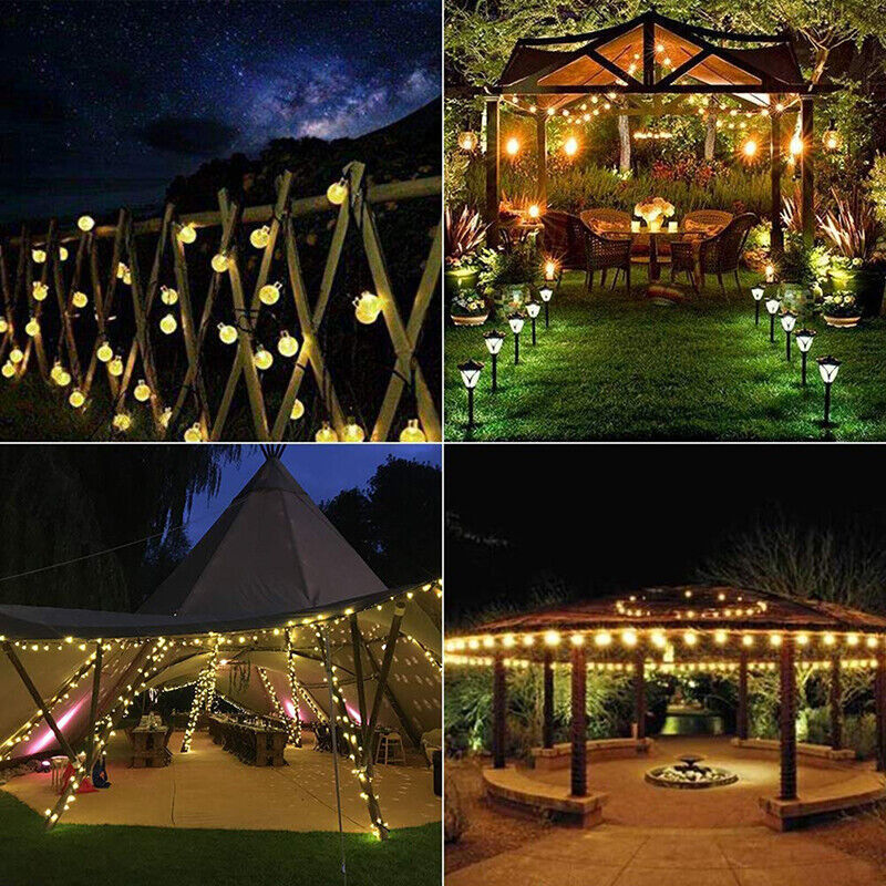 12M LED Solar Powered Retro Bulb String Lights – Outdoor Garden Fairy Ball Lamps