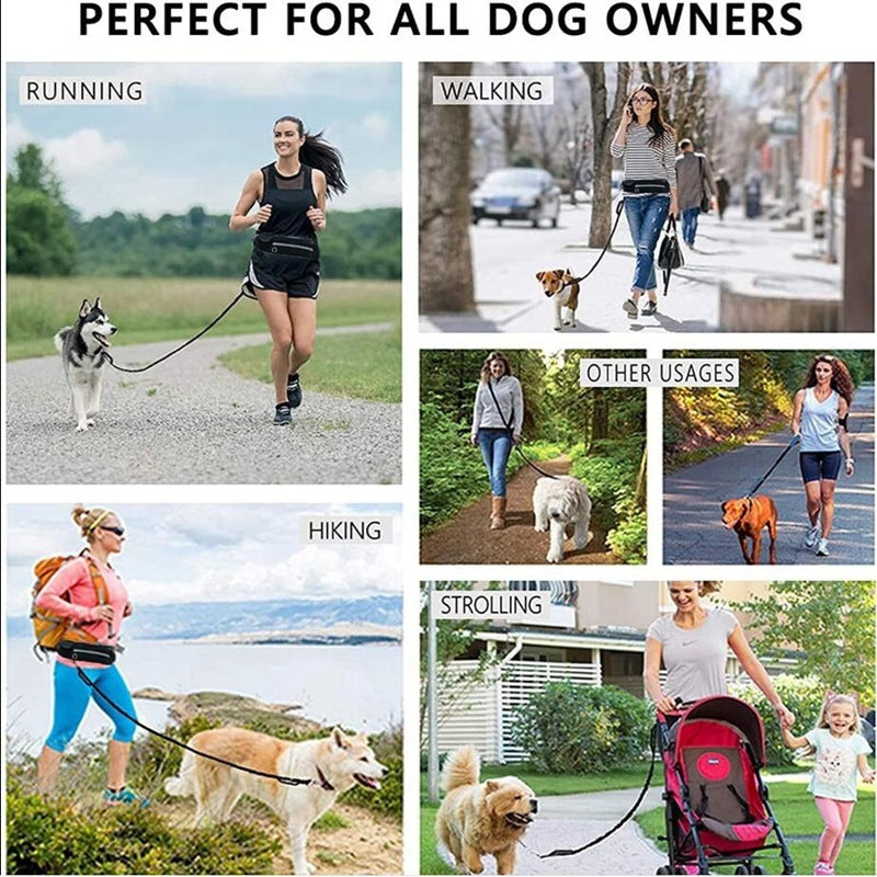 Hands-Free Dog Leash & Training Belt – Shock Absorbing Bungee Leash with Phone Pocket & Bottle Holder