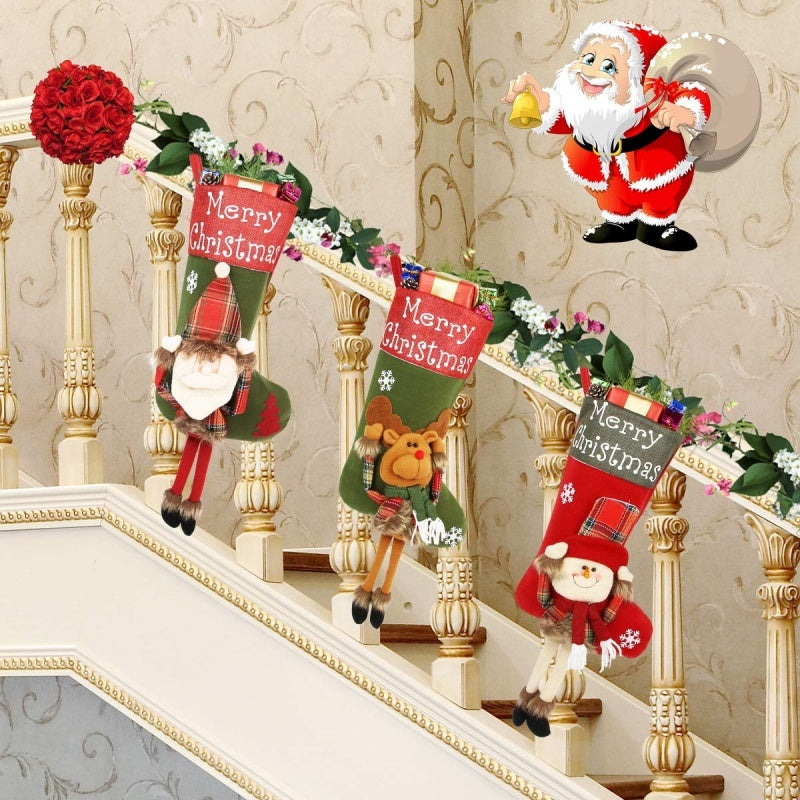 2026 New Year Christmas Stockings Set – 3D Plush Big Socks & Tree Pendant Decorations