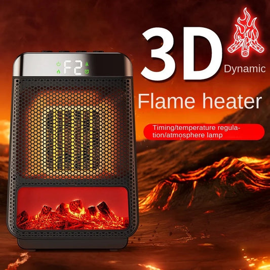1500W PTC space heater with 3D flame effect on a side table

Oscillating mini heater (“shake-head”) spreading warm air in a bedroom

Close-up of 3D dynamic flame effect on compact heater

Portable ECO electric heater warming a small home office