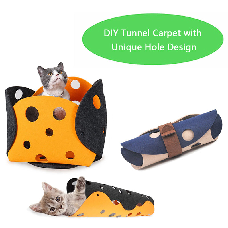 Cat Tunnel Toy with Felt Pom – Collapsible Interactive Tube & Kitten Nest