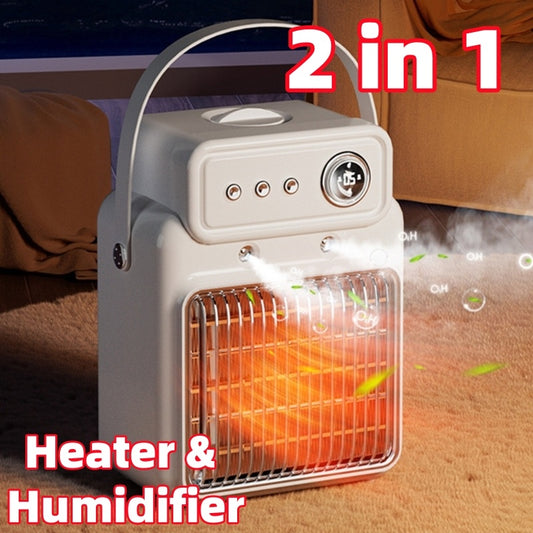 1200W 2-in-1 room heater and humidifier on an office desk

Compact tabletop space heater with visible humidifying outlet

Close-up of overheat protection indicator on mini heater

Portable desk heater humidifier combo warming a small room