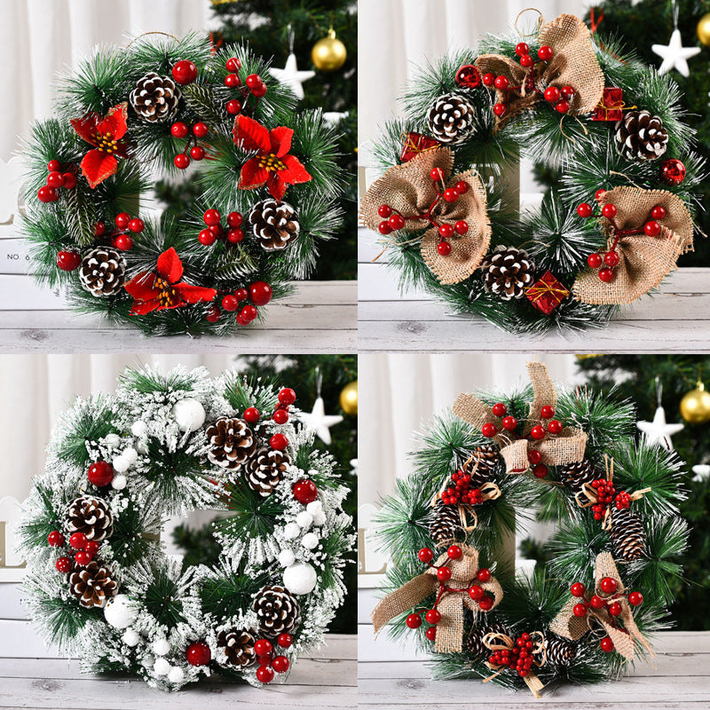 Artificial Christmas wreath with pinecones and red berries – 32CM front door and window holiday decoration