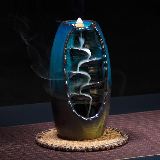 Multi-layer ceramic backflow incense burner with waterfall smoke effect
