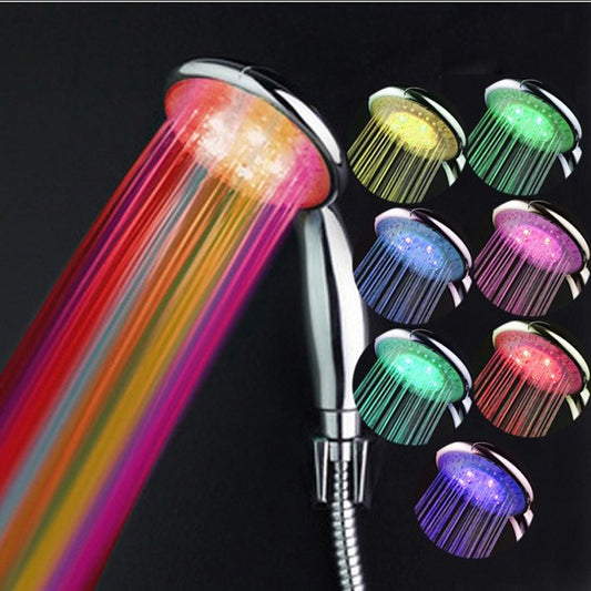 “LED shower head with temperature control – colourful water heating nozzle”