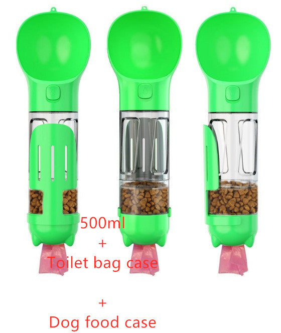 3-in-1 Portable Pet Water Bottle – Feeder Bowl & Garbage Bag Storage for Outdoor Travel