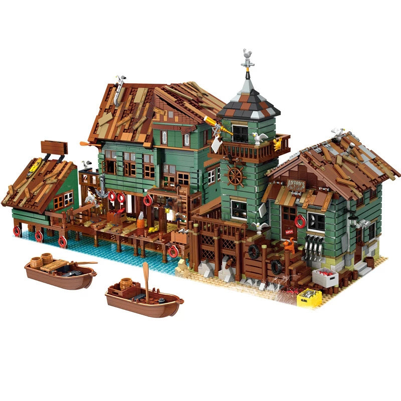 Blocks & Bricks Old Fishing House Series – Captain’s Wharf Toy Set for Kids Christmas Gifts