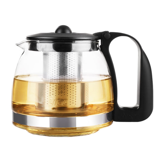 700ml clear glass teapot with stainless steel infuser and flower design

Close-up of removable stainless steel infuser inside glass teapot

Easy-pour spout on flower glass teapot

Glass teapot brewing loose-leaf tea, 700ml capacity