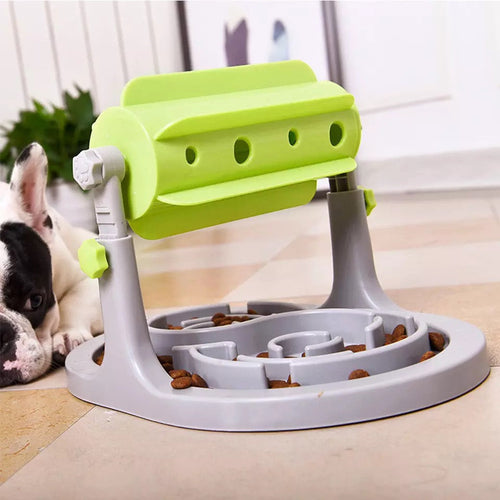 Interactive pet slow feeder puzzle bowl with rotating top for dogs and cats

