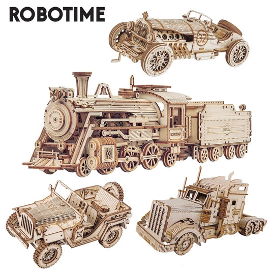Robotime ROKR 3D wooden locomotive train puzzle model kit for kids and adults