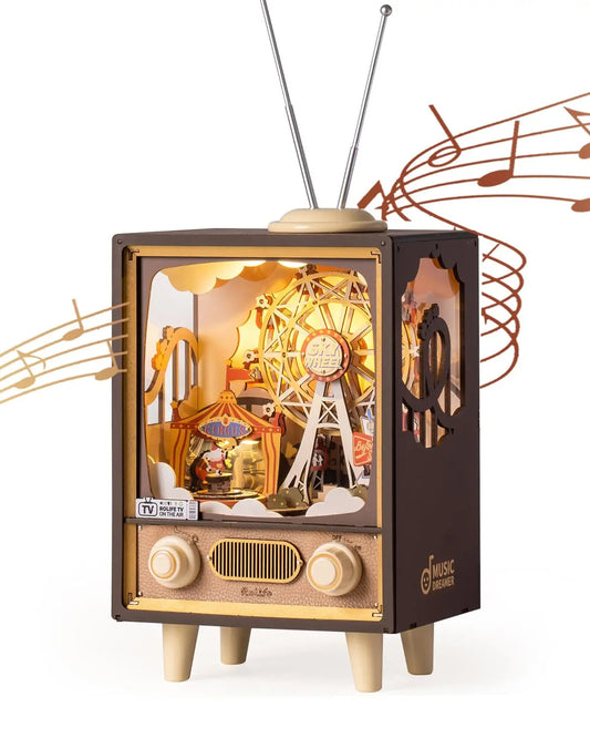 Robotime Rolife Sunset Carnival 3D wooden puzzle music box with lights and luxurious design