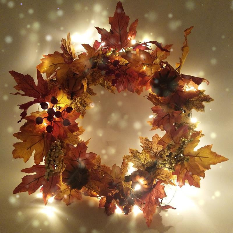 Christmas & Thanksgiving Wreath with Lights – Holiday Door Decoration (Wood) | Pixel & Parcel Co.