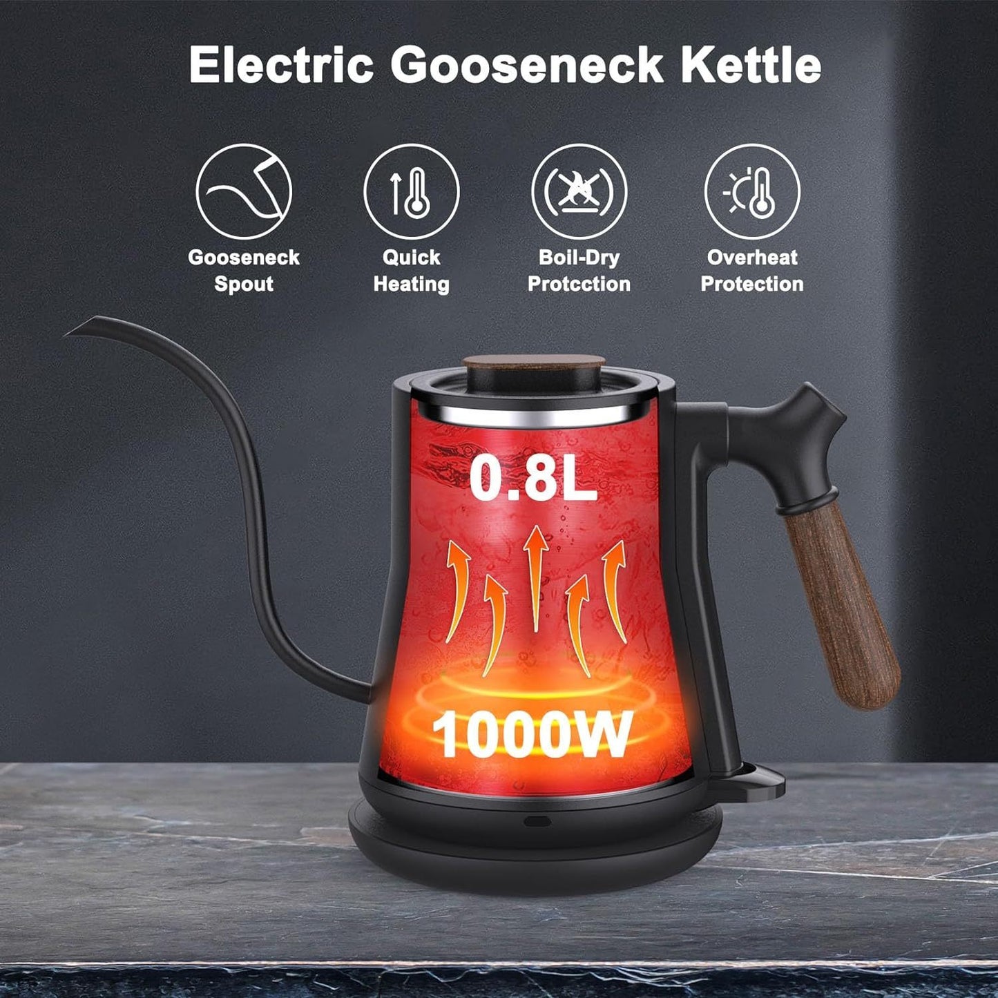 Gooseneck Electric Kettle – Stainless Steel Pour Over Coffee & Tea Kettle with Auto Shutoff
