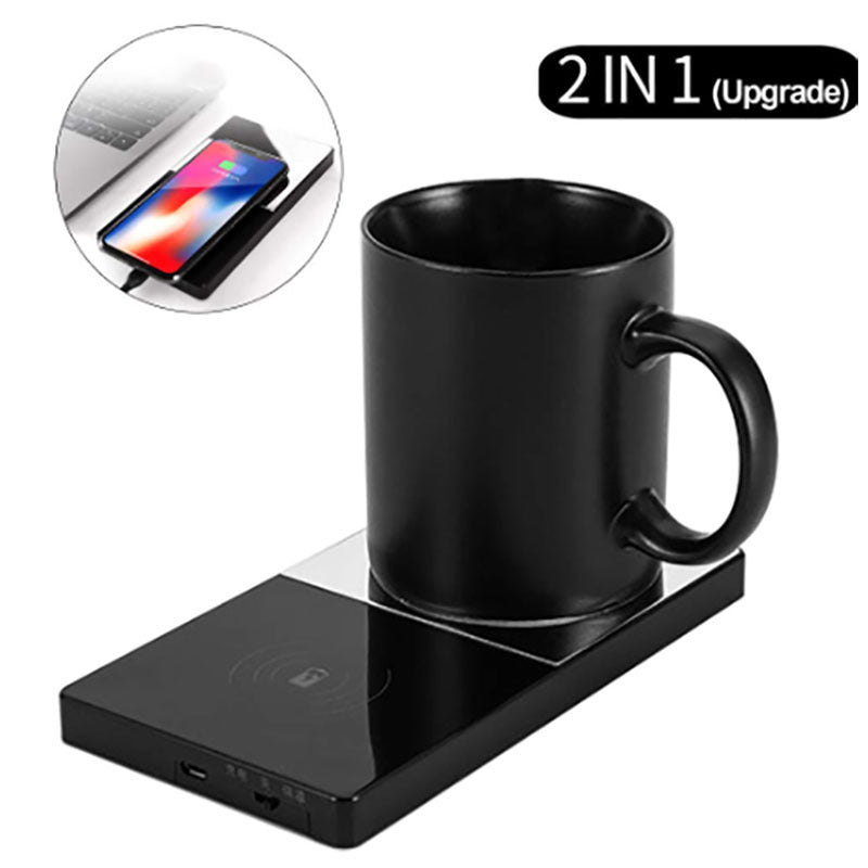 2 in 1 Heating Mug Cup Warmer & Wireless Charger – Electric Coffee & Milk Warmer for Home Office