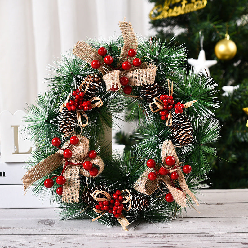 Christmas Artificial Pinecone & Red Berries Wreath – Front Door & Window Decoration