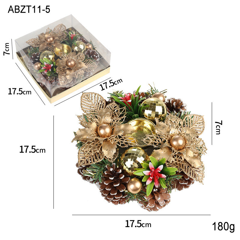 Christmas Candle Metal Candlestick Wreath with Artificial Pinecones & Leaves