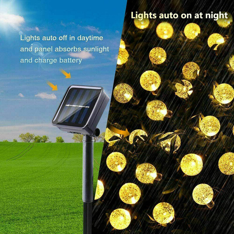 12M LED Solar Powered Retro Bulb String Lights – Outdoor Garden Fairy Ball Lamps