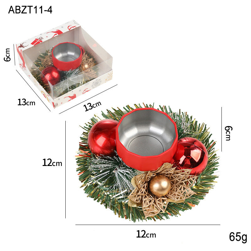 Christmas Candle Metal Candlestick Wreath with Artificial Pinecones & Leaves