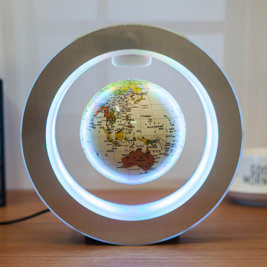 Round LED floating globe with magnetic levitation light and world map design