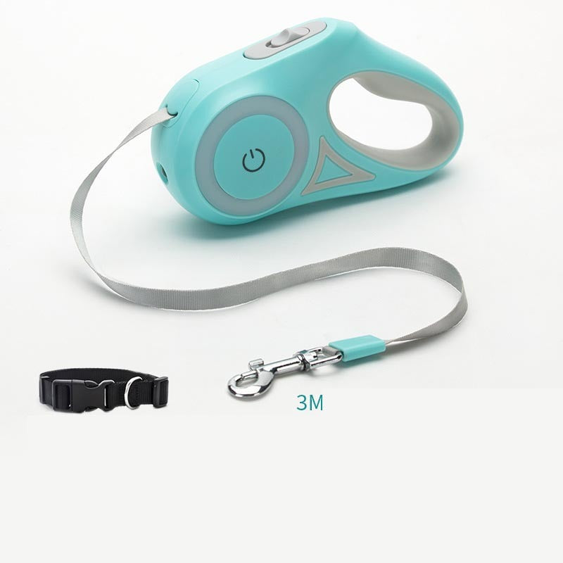 Retractable Dog Leash with Collar – Automatic Pet Traction Rope with Spotlight for Small & Medium Dogs