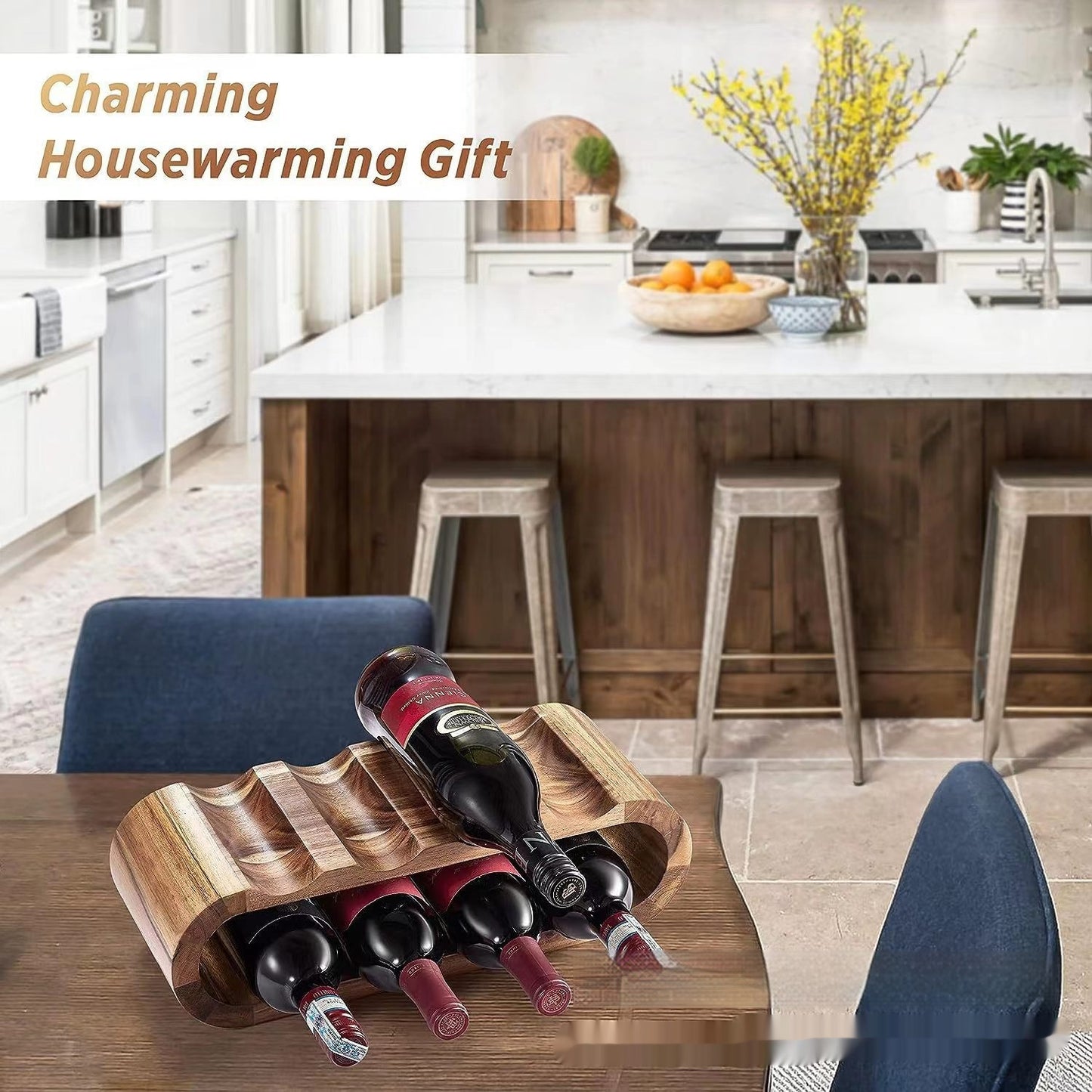 Wooden Double-Layer Wine Rack – Solid Wood Desktop Display Ornament