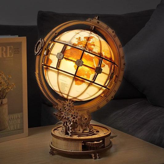 ROKR Luminous Globe – 3D Wooden Puzzle Model Kit with Light, 180 Pieces