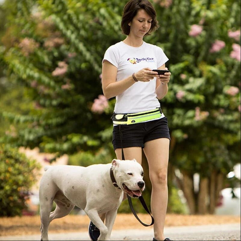 Hands-Free Dog Leash & Training Belt – Shock Absorbing Bungee Leash with Phone Pocket & Bottle Holder