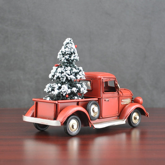 Handmade retro truck model Christmas metal craft ornament with tree or gift