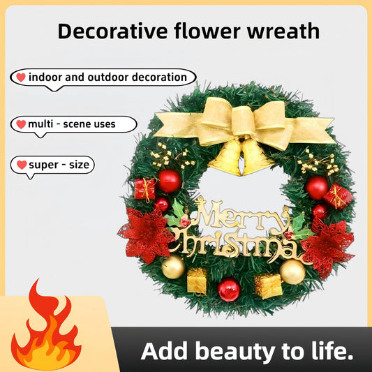 24-inch Bell-Style Christmas Wreath with warm and coloured lights for holiday decoration