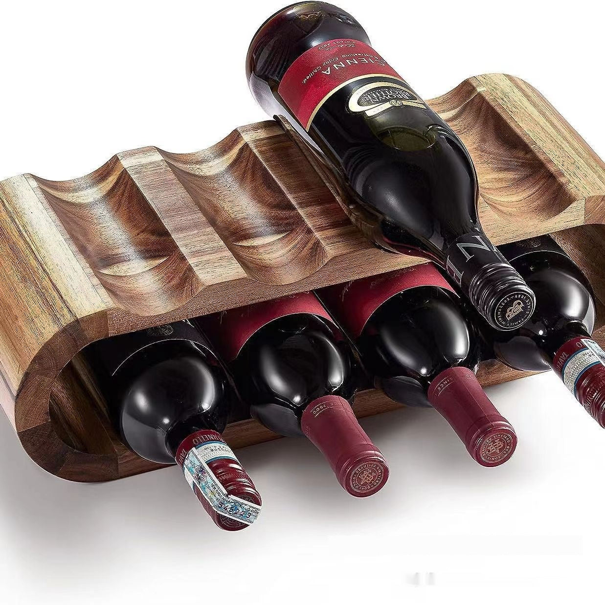 Wooden Double-Layer Wine Rack – Solid Wood Desktop Display Ornament