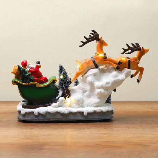 Luminous music elk pull cart resin Christmas ornament with three reindeer