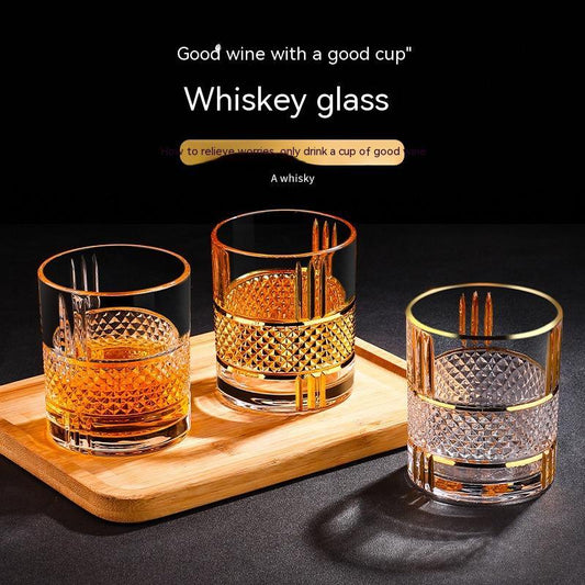 “Gold Whiskey Glass – Elegant Household Crystal Wine Glass for Whiskey, Wine & Cocktails”