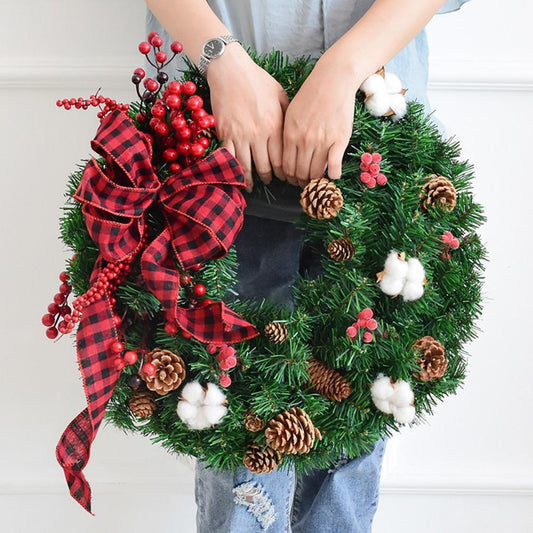 40cm Pine Artificial Christmas Wreath – Green rattan holiday door & window hanging by Pixel & Parcel Co. UK