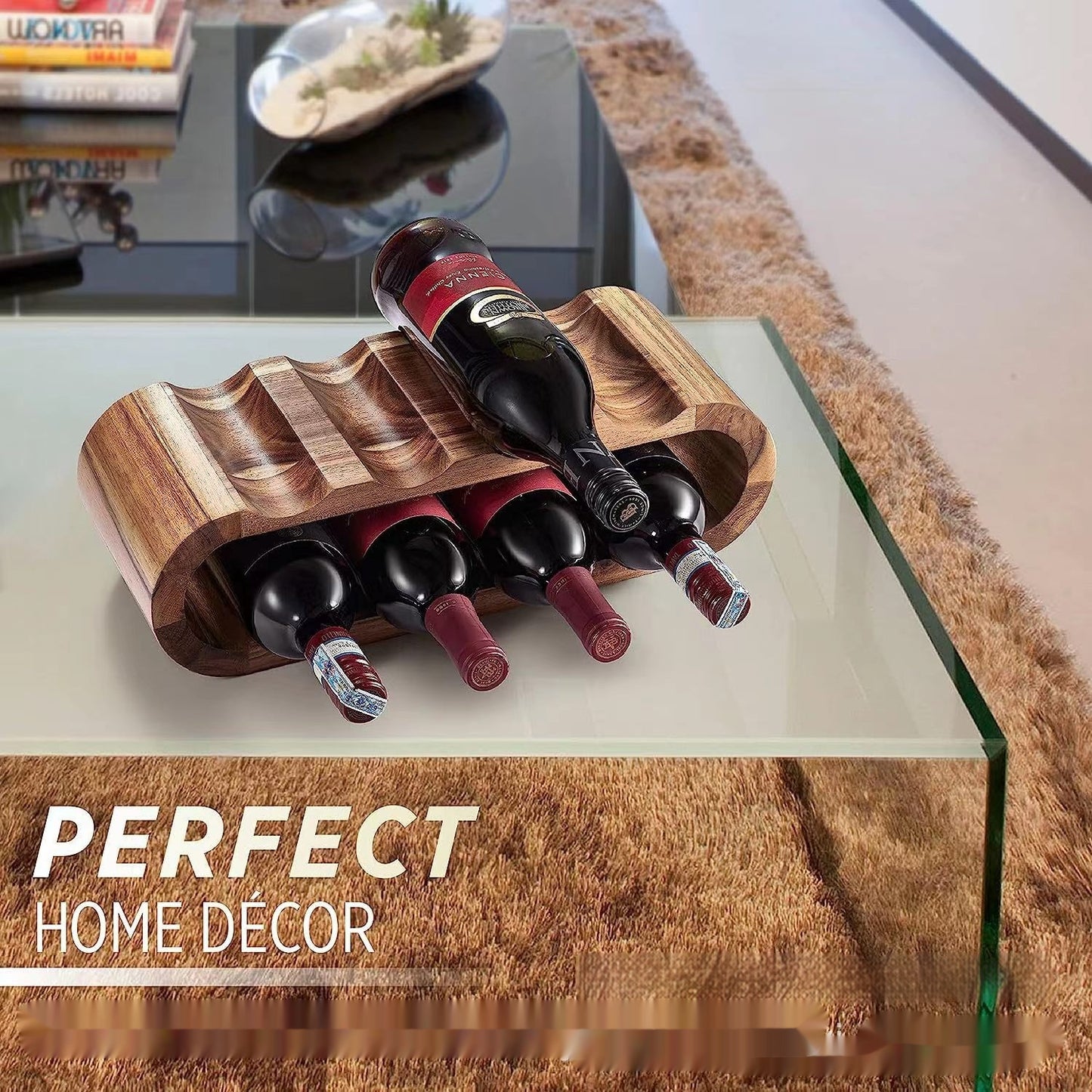 Wooden Double-Layer Wine Rack – Solid Wood Desktop Display Ornament