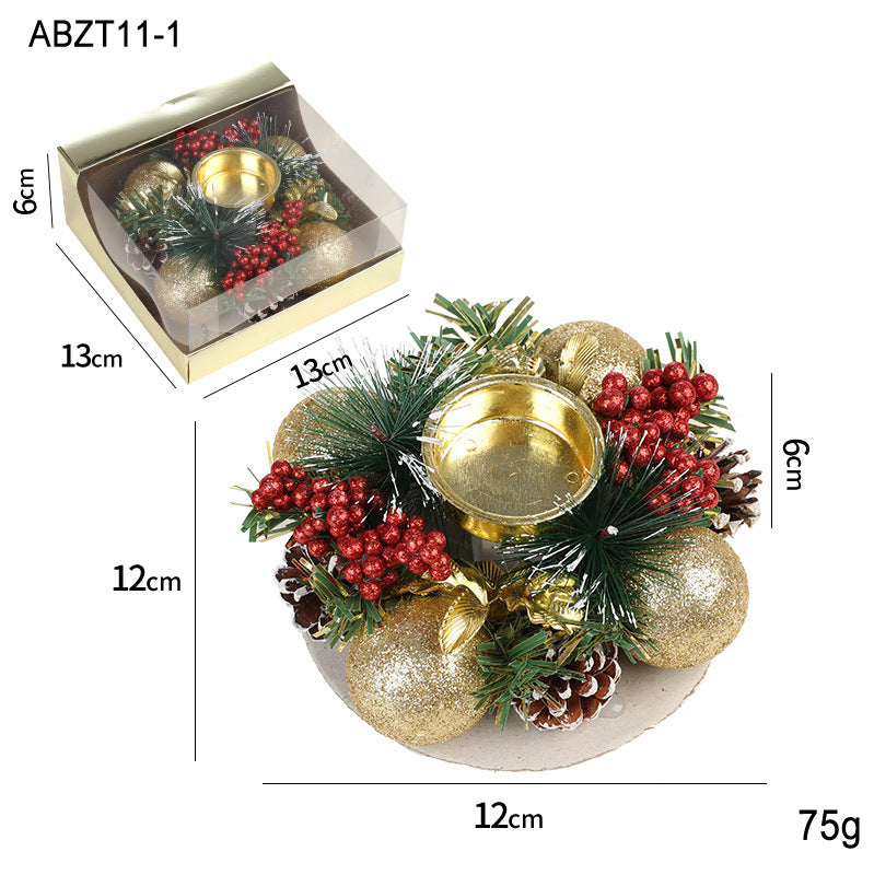 Christmas Candle Metal Candlestick Wreath with Artificial Pinecones & Leaves