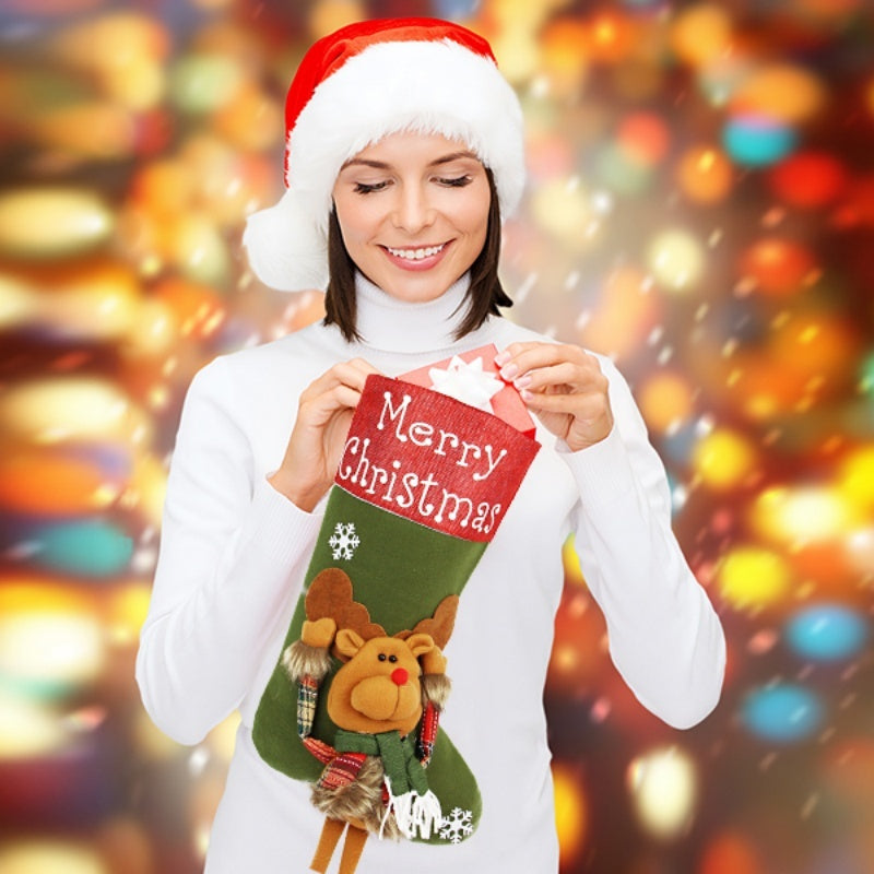 2026 New Year Christmas Stockings Set – 3D Plush Big Socks & Tree Pendant Decorations