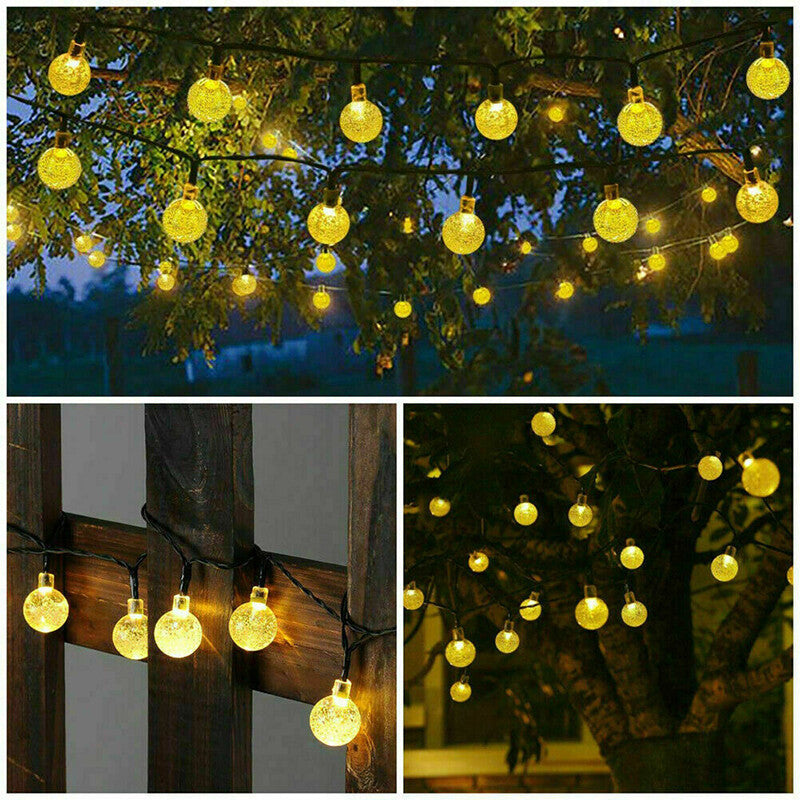12M LED Solar Powered Retro Bulb String Lights – Outdoor Garden Fairy Ball Lamps