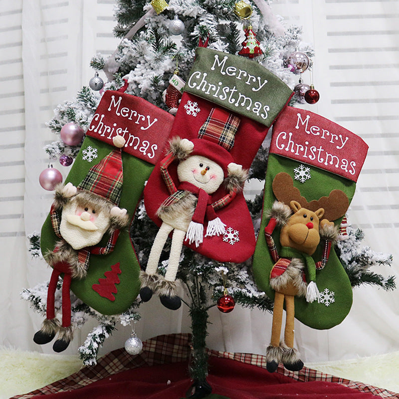 2026 New Year Christmas Stockings Set – 3D Plush Big Socks & Tree Pendant Decorations