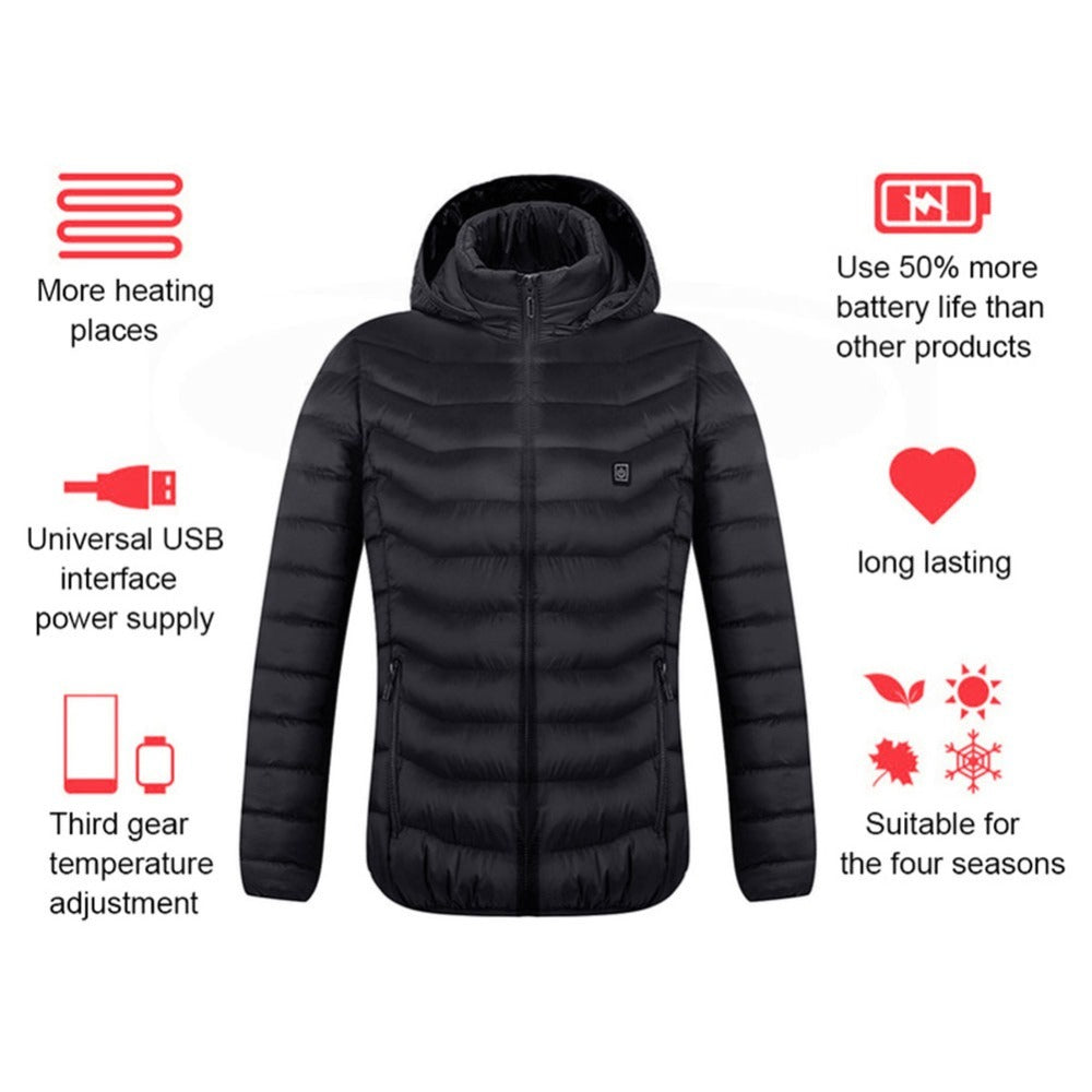 USB Heated Jacket — Men’s Thermal Cotton Coat with Heating Vest