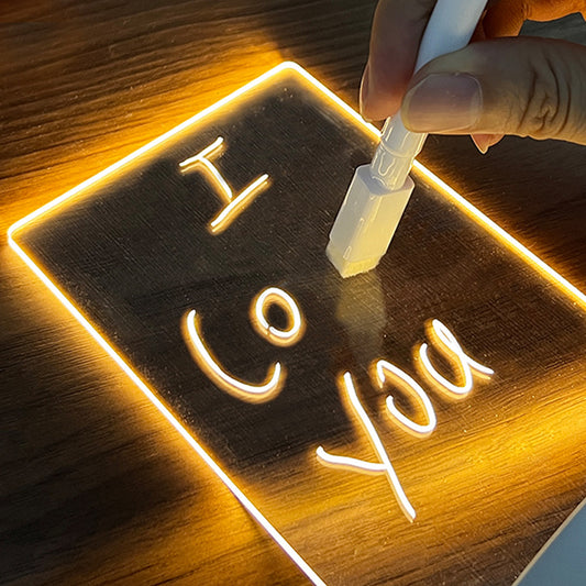 Creative LED night light USB message board with pen for notes and decoration