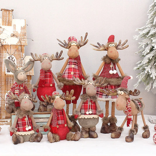 Christmas elk decor red fabric deer doll
