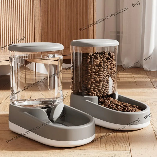 Automatic dog and cat feeder with water dispenser, unplugged flowing pet water bowl, 2-in-1 pet supplies