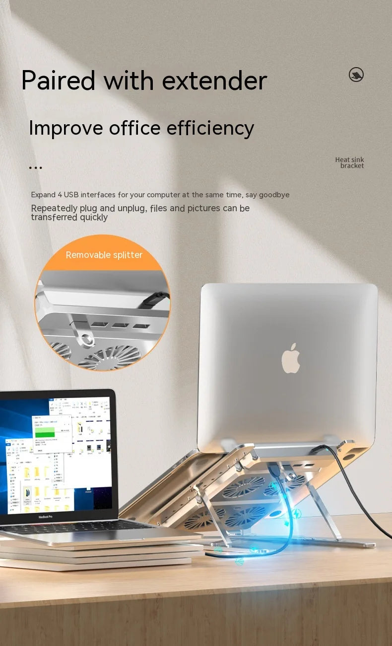Foldable Laptop Stand with Cooling Fan & USB Hub – Adjustable Aluminum ≤17″